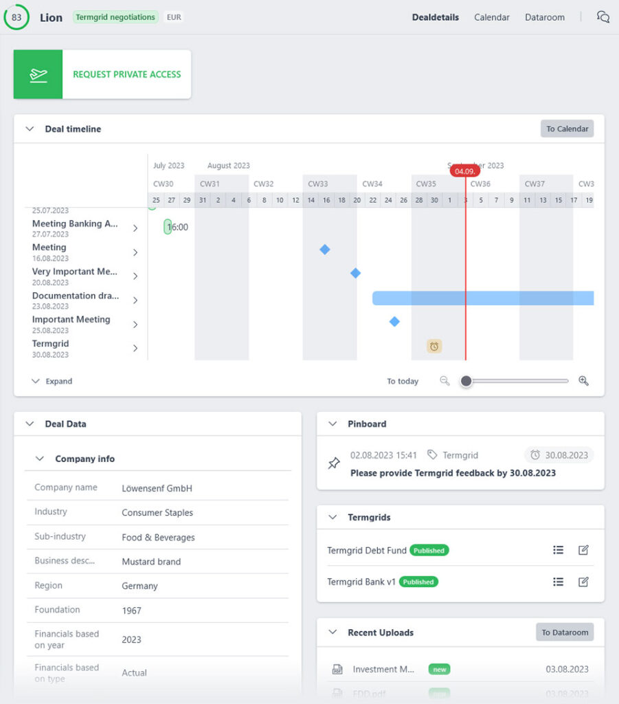 Leverest platform screenshot of tech assisted deal data preparation and information flow